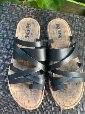 Kork-Ease Women's Black Leather Crisscross Cork Sandals